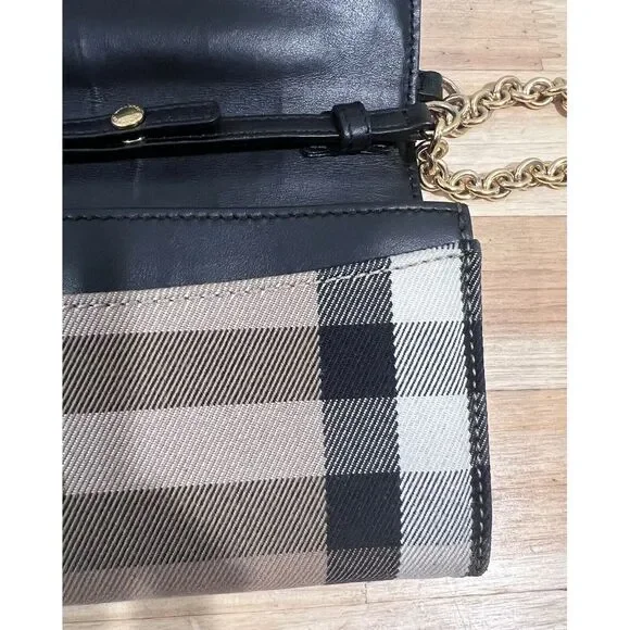 Burberry Henley Check Leather Wallet On Chain Black Shoulder Crossbody Bag - Picture 12 of 15